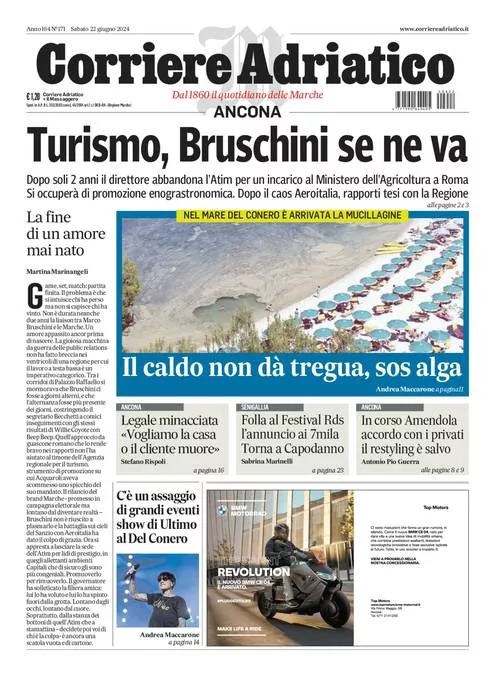 Prima-pagina-corriere adriatico-edizione-di-oggi-22-06-2024